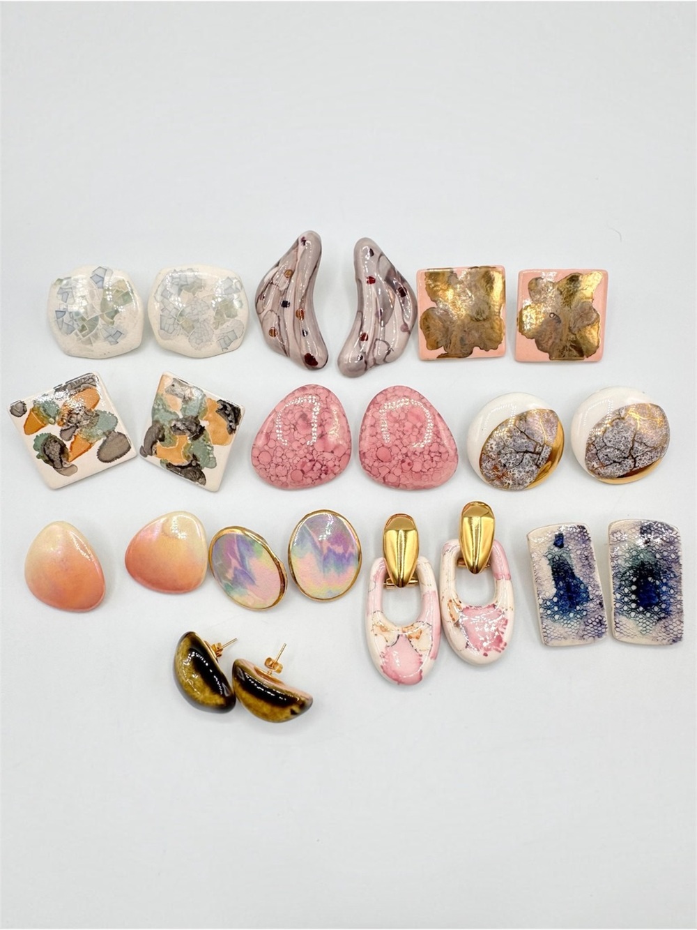 Vintage Artsy Ceramic Earring Lot Art To Wear Creative Iridescent Artisan Clay